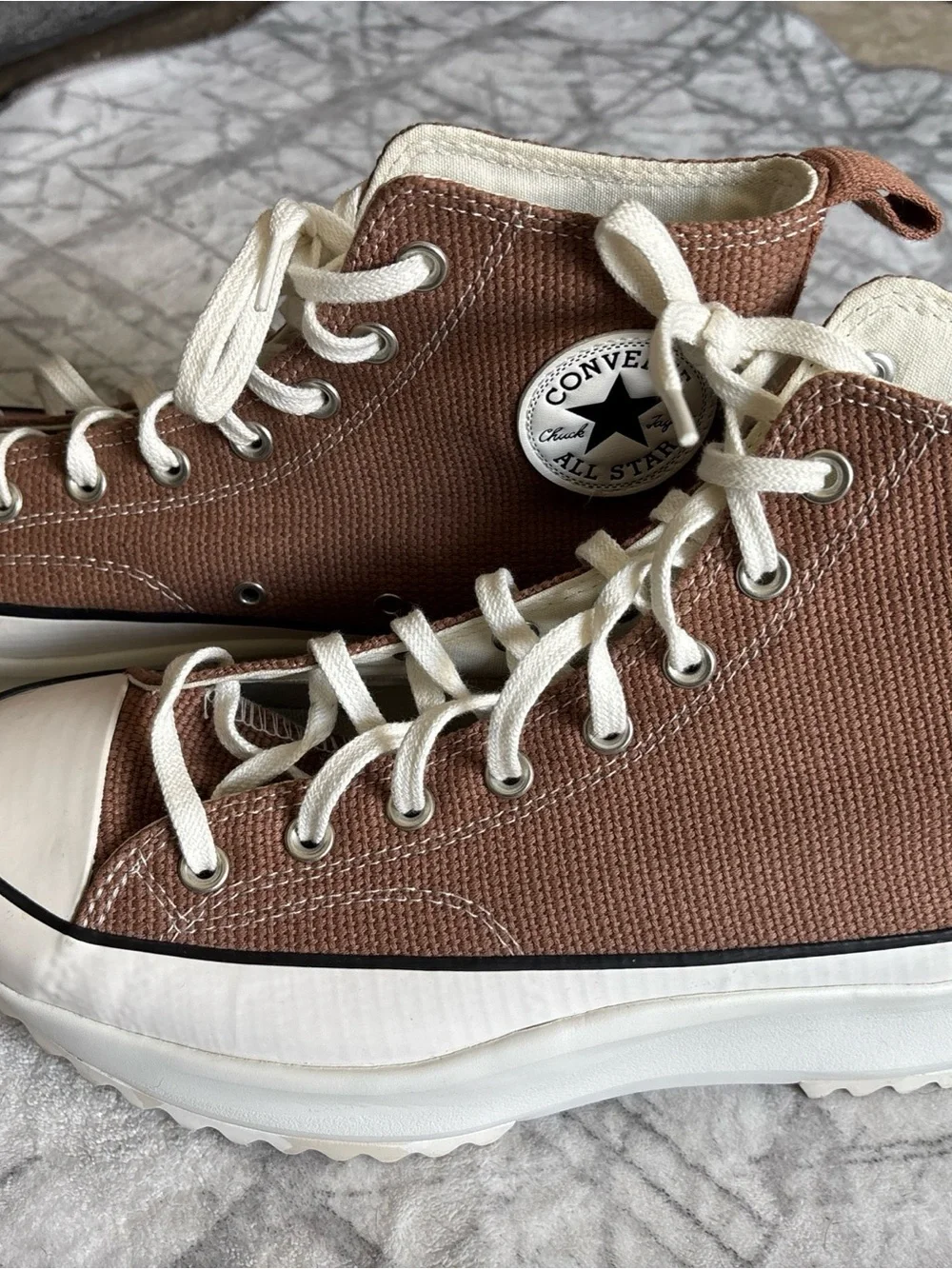 Converse High-Top Sneakers in Brown and White Canvas